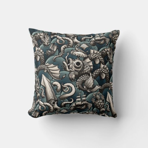 Sea Monsters Throw Pillow