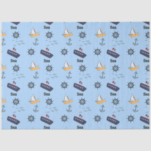 Sea nautical ship pattern on blue tissue paper