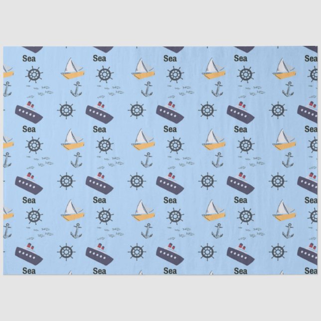 Sea nautical ship pattern on blue tissue paper (Front)