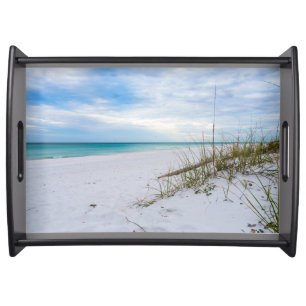 Sea Oats And White Sand Beach Morning Serving Tray