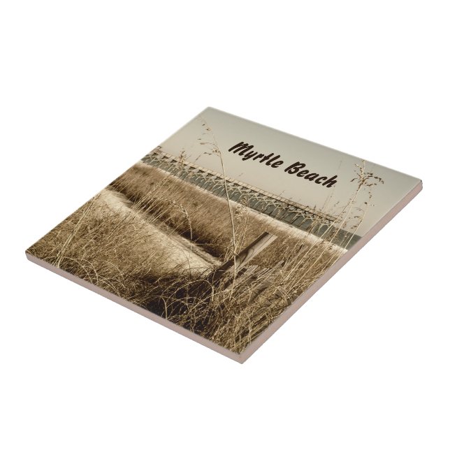 Sea Oats on the Dunes at Myrtle Beach Ceramic Tile (Side)