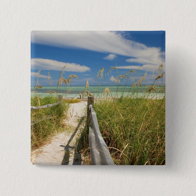 Sea oats Uniola paniculata) growing by beach, Pinback Button (Front)