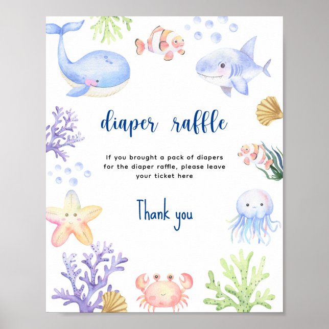 Sea ocean animals - Diaper raffle game Poster (Front)