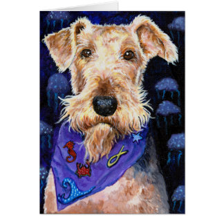 Sea Ocean Beach Airedale Terrier dog original imag Cards