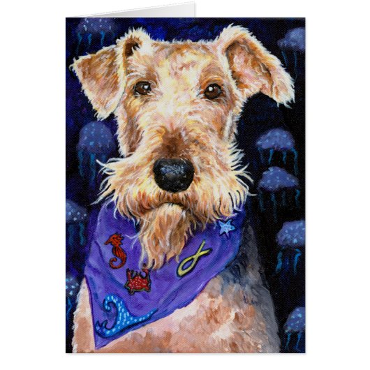 Sea Ocean Beach Airedale Terrier dog original imag Cards (Front)