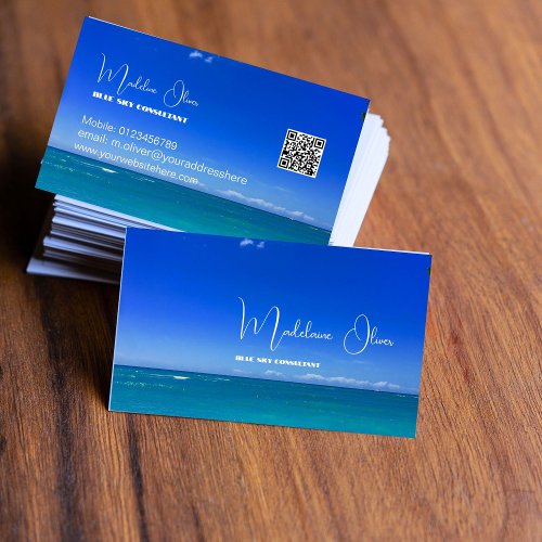Sea Ocean Beach Travel Blue Modern Business Card