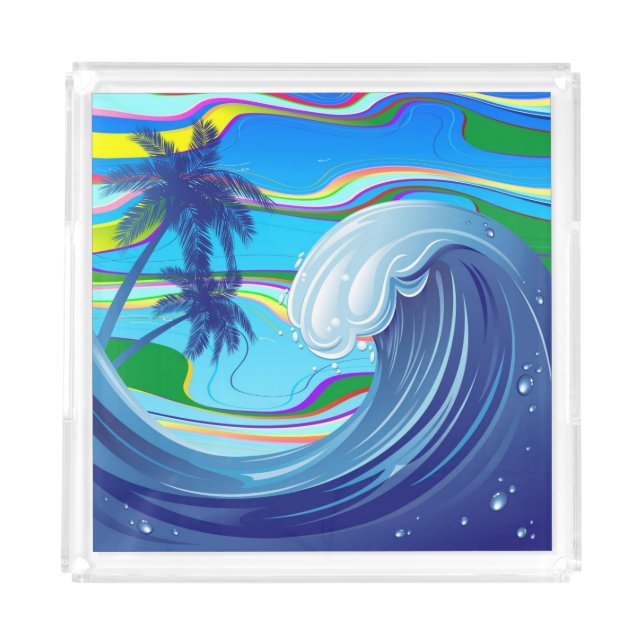 Sea Ocean big Wave Water  Acrylic Tray (Front)
