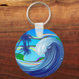 Sea Ocean big Wave Water Double-Sided keychain