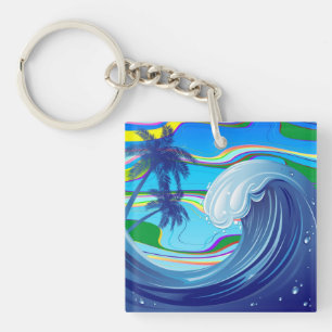 Sea Ocean big Wave Water Double-Sided keychain