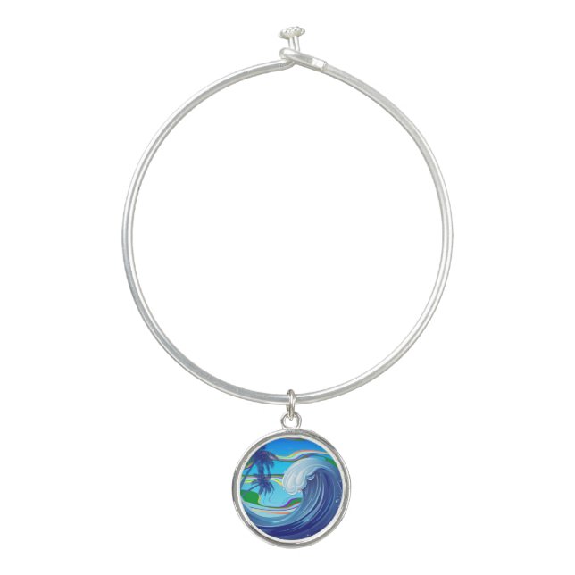 Sea Ocean big Wave Water Double-Sided keychain Bangle Bracelet (Front)