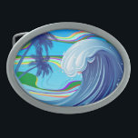 Sea Ocean big Wave Water Double-Sided keychain Belt Buckle<br><div class="desc">Big Blue Ocea Sea Wave on tropical and Colorful Sky,  and Palm trees,  a perfect pic for Summer Holidays Fun and Surf!</div>