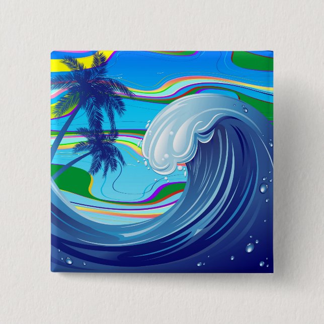 Sea Ocean big Wave Water Double-Sided keychain Button (Front)