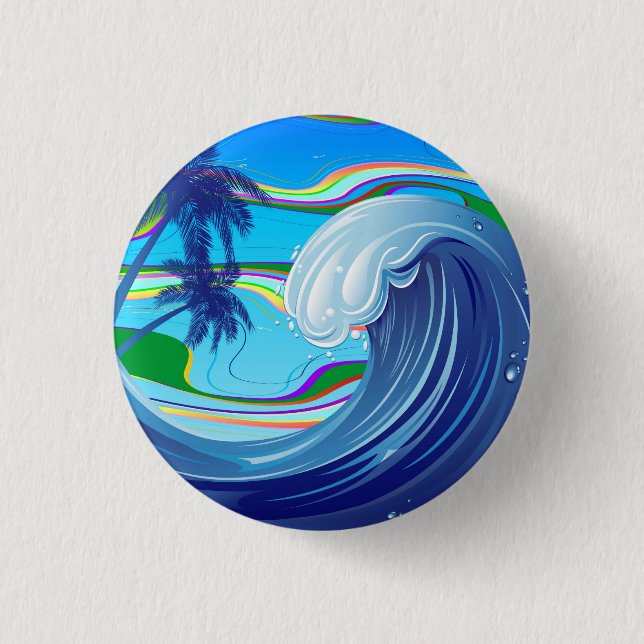 Sea Ocean big Wave Water Double-Sided keychain Button (Front)