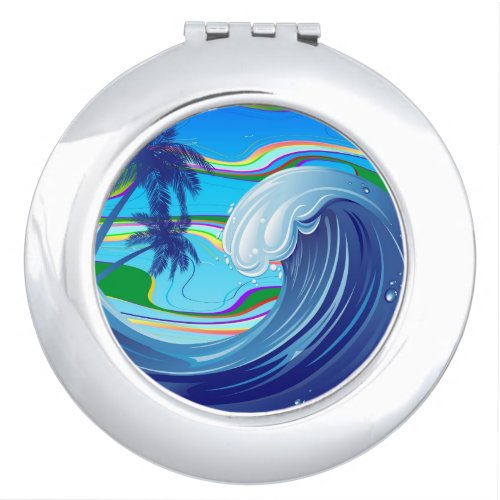 Sea Ocean big Wave Water Double_Sided keychain Compact Mirror