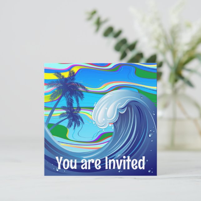 Sea Ocean big Wave Water Double-Sided keychain Invitation (Standing Front)