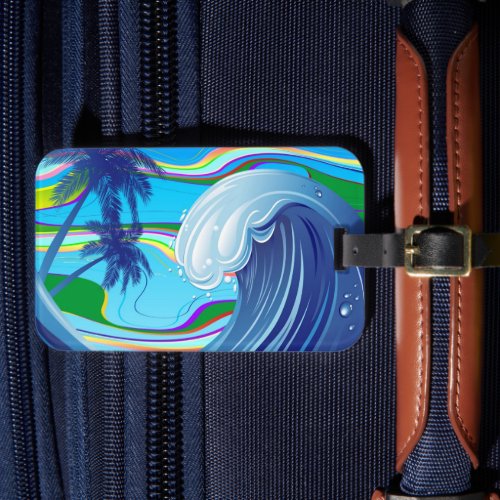 Sea Ocean big Wave Water Double_Sided keychain Luggage Tag