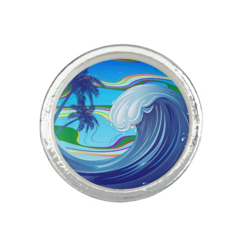 Sea Ocean big Wave Water Double_Sided keychain Ring