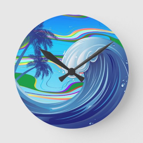 Sea Ocean big Wave Water Double_Sided keychain Round Clock