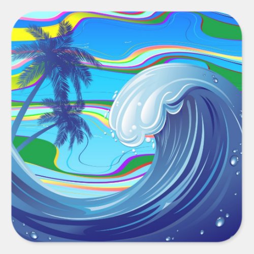 Sea Ocean big Wave Water Double_Sided keychain Square Sticker