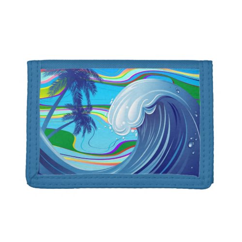 Sea Ocean big Wave Water Double_Sided keychain Trifold Wallet