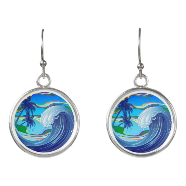 Sea Ocean big Wave Water  Earrings (Front)