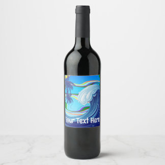 Sea Ocean big Wave Water  Wine Label