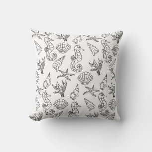 Sea Ocean Black and White Marine Life Design 244 Throw Pillow