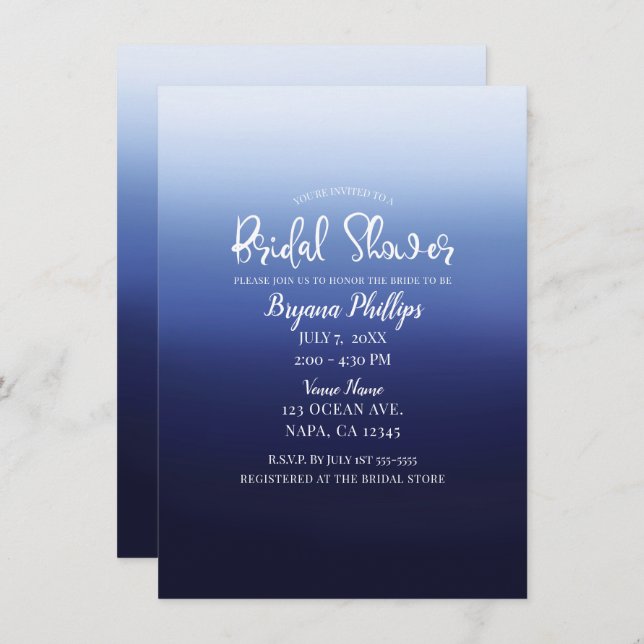 Sea Ocean Blue Modern Minimal Beach Bridal Shower Invitation (Front/Back)