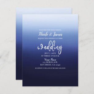 Sea Ocean Blue Modern Minimal Beach Wedding Invitation