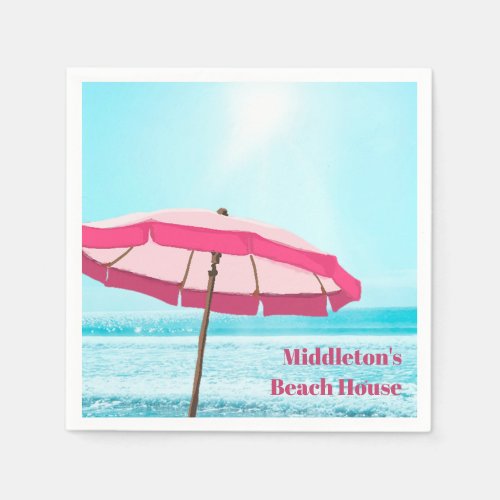 Sea Ocean Blue Summer Surf Pink Beach Umbrella Napkins