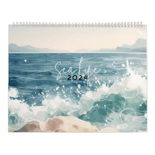 Sea ocean blue watercolor calendar