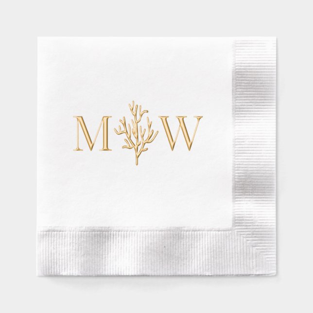 Sea Ocean Coral Couple Wedding 2 Initial Monogram Foil Napkins (Front)