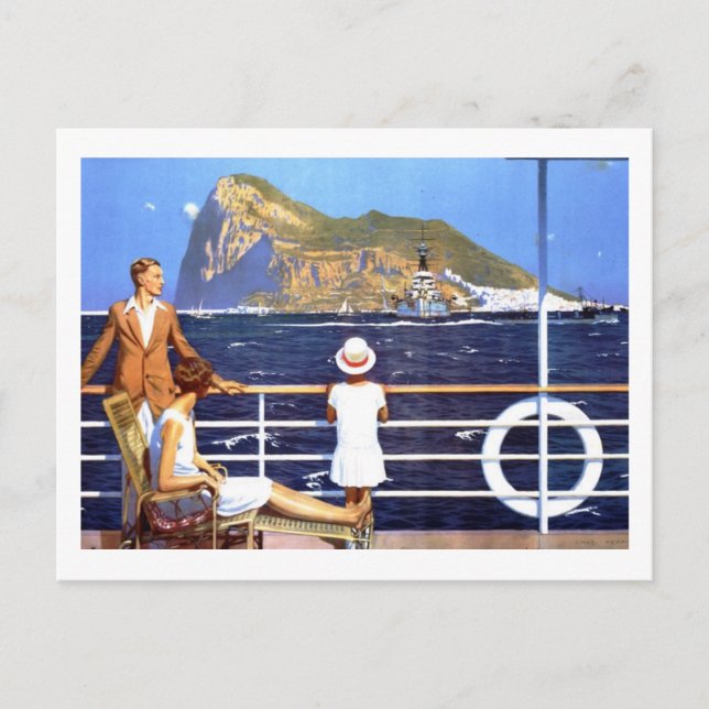 Sea Ocean Cruise Travel to Gibraltar Vintage Postcard (Front)