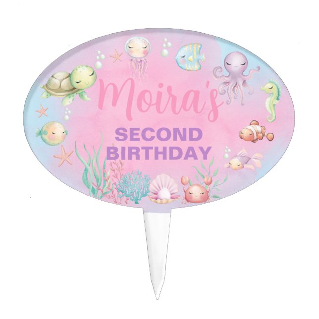 Sea Ocean life girl birthdday cake topper. Topper (Front)
