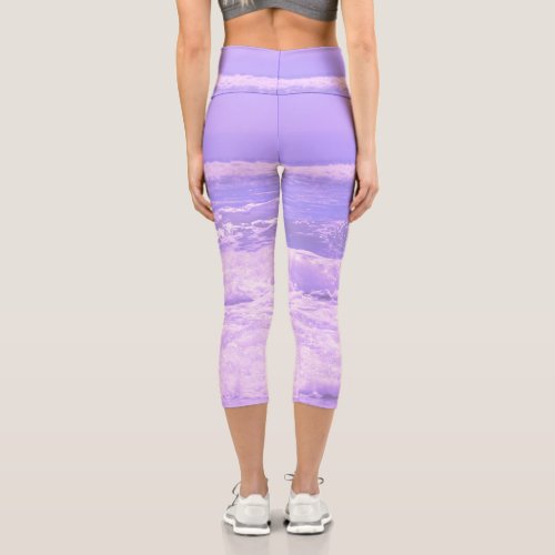 Sea Ocean Nature Waves Foam Water Purple Capri Leggings