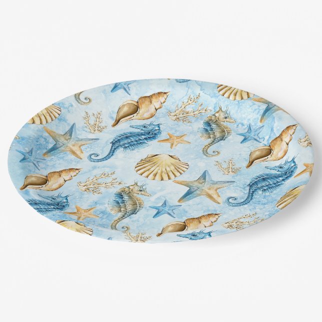 Sea & ocean pattern paper plates (Angled)