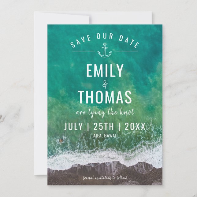 Sea Ocean Shore Beach Nautical Anchor Monogram Save The Date (Front)