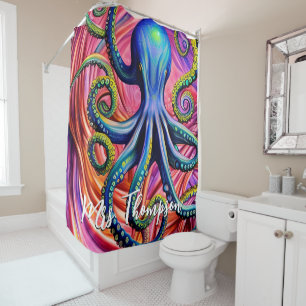 Sea Octopus with Personalized Name Shower Curtain