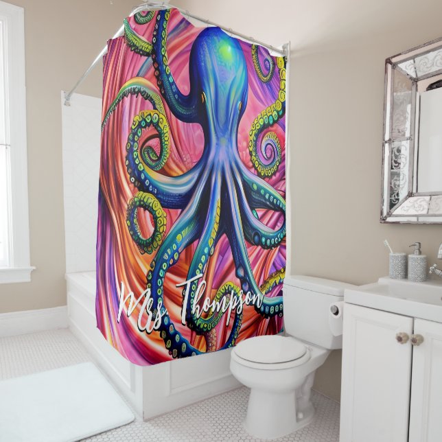 Sea Octopus with Personalized Name Shower Curtain (In Situ)