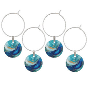 Sea of Dreams: Cobalt and Teal Abstract Wine Charm