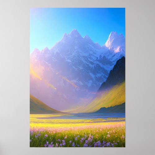 Sea of Green in Snowy Mountains Poster