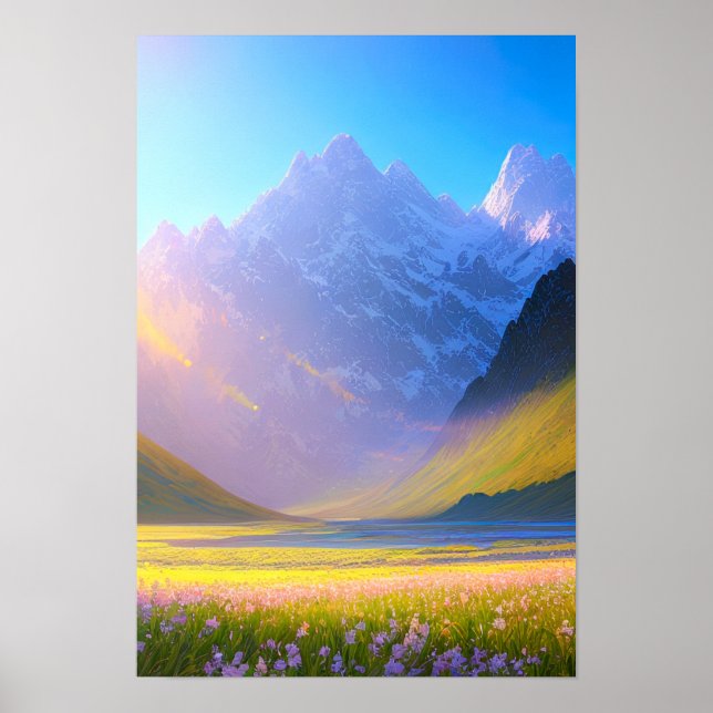 Sea of Green in Snowy Mountains Poster (Front)
