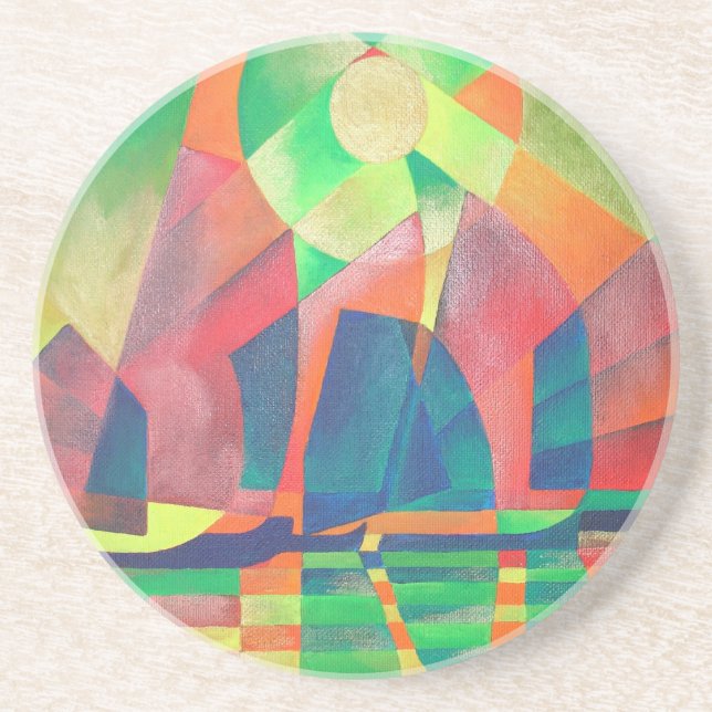 Sea of Green With Cubist Abstract Junks Drink Coaster (Front)