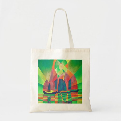 Sea of Green With Cubist Abstract Junks Tote Bag