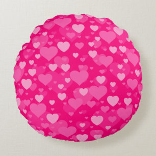 Sea of Hearts on Girly Pink Fuchsia Round Pillow