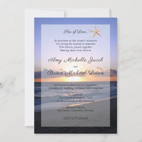 Sea of Love | Beach Sunset Starfish Wedding Invitations