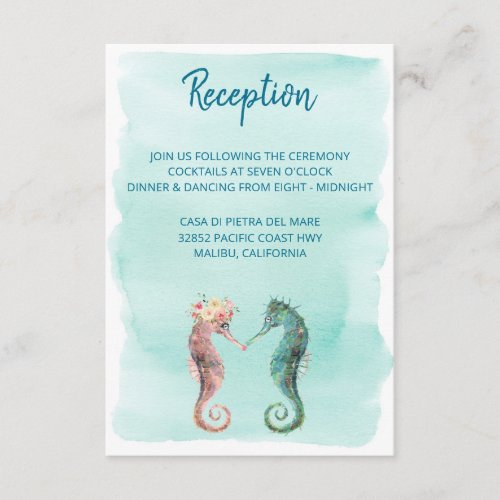 Sea of Love  Nautical Seahorse Wedding Reception Enclosure Card