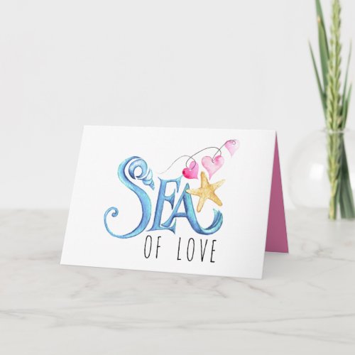 Sea of Love Watercolor Beach Valentines Day Holiday Card