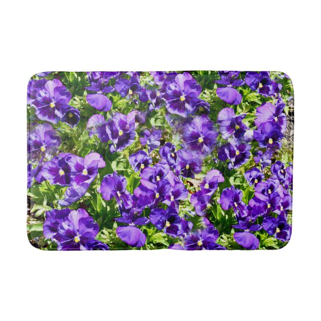 Sea of Serenity: The Beautiful Purple Pansy Field Bath Mat (Front)