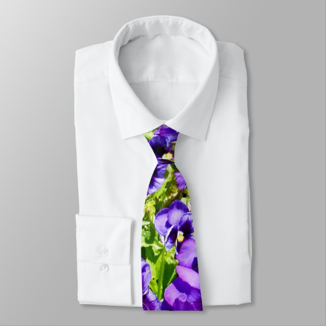 Sea of Serenity: The Beautiful Purple Pansy Field Neck Tie (Tied)